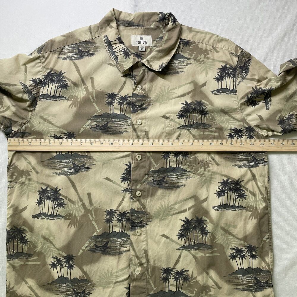 Solitude Hawaiian Camp Shirt Short Sleeve Palm Tree Print Beige Men Size XL